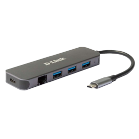D-Link DUB-2334 5-in-1 USB-C Hub with Gigabit Ethernet and power delivery, 1* USB-C connector, 1* Gigabit Ethernet, 3* USB Type-